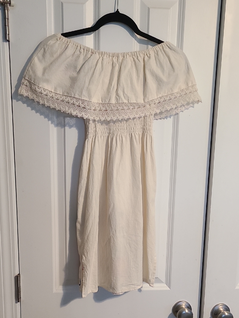 Hand Crafted Cream Dress with Multicolor Floral Embroidery - Picture 3 of 3